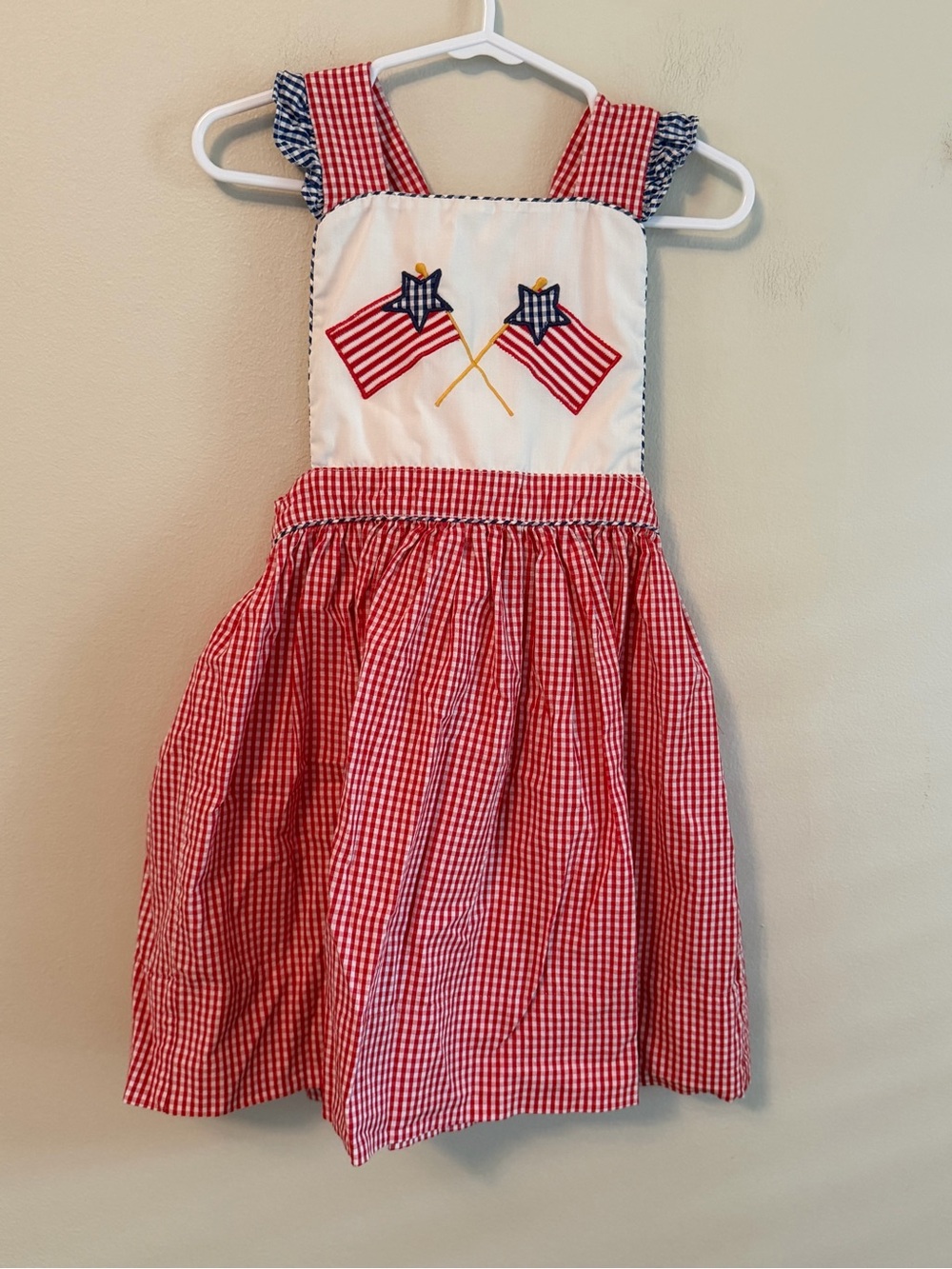 Petit Ami Girls Red Gingham Flag Sundress